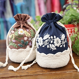 Наборы сумок через плечо с цветочной кружевной вышивкой и инструкциями, Стартовый набор для вышивания для начинающих