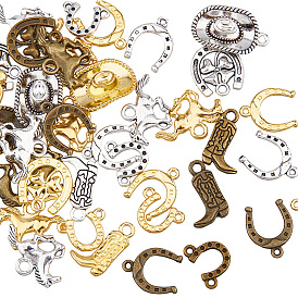 Kit de fabrication de bijoux sur le thème du cow-boy, y compris les pendentifs en alliage de style 144pcs 18 et les connecteurs de liaison, chapeau et botte et fers à cheval et trèfle