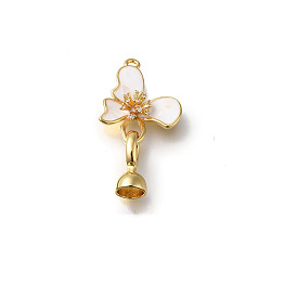 Brass Micro Pave Clear Cubic Zirconia Fold Over Clasps, with Enamel Shell, Butterfly