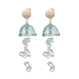 Серьги-гвоздики со стеклянными медузами и жемчугом, золотые латунные длинные серьги для женщин