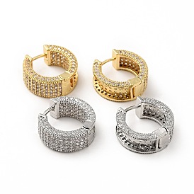 Clear Cubic Zirconia Hinged Hoop Earrings, Rack Plating Brass Jewelry for Women