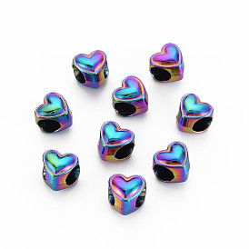 Rack Plating Rainbow Color Alloy European Beads, 
Large Hole Beads, Cadmium Free & Nickel Free & Lead Free, Heart