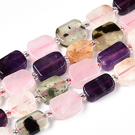 Brins de perles en cristal de quartz naturel, améthyste, quartz rose et préhnite, avec des perles de rocaille, rectangle
