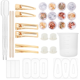 DIY Bobby Pin Making, with Iron Alligator Hair Clip Findings, Food Grade Silicone Molds, Birch Wooden Craft Sticks, Disposable Plastic Transfer Pipettes and UV Gel Nail Art Tinfoil