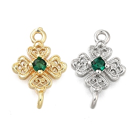 Подвески-клеверы из латуни с зеленым кубическим цирконием