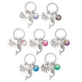 7Pcs 7 Colors Mermaid Alloy Keychain, with 304 Stainless Steel Resin Pendant