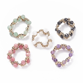 Bague en perles de verre et pierres précieuses naturelles tressées, bijoux enroulés de pierres précieuses pour femmes