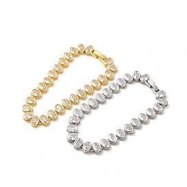 Clear Cubic Zirconia Oval Link Chain Bracelet, Rack Plating Brass Jewelry for Women, Cadmium Free & Lead Free