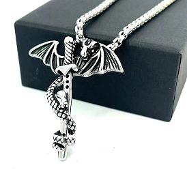 Ожерелья с подвеской в виде меча в европейском стиле из нержавеющей стали в виде дракона для мужчин и женщин