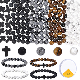 Набор для изготовления браслетов своими руками, включая натуральные бусины из тигрового глаза высшего качества, снежного агата, черного агата, хаулита и синтетической бирюзы., эластичная эластичная нить с круглыми кристаллами