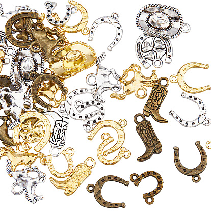 Kit de fabrication de bijoux sur le thème du cow-boy, y compris les pendentifs en alliage de style 144pcs 18 et les connecteurs de liaison, chapeau et botte et fers à cheval et trèfle