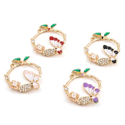 Crémaillère placage pendentifs en émail d'alliage, avec strass, or et de lumière, bague avec breloque papillon
