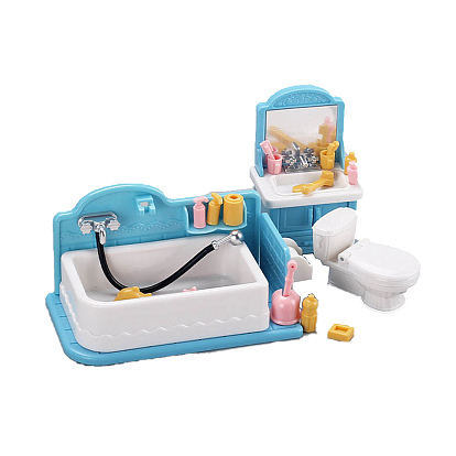 Plastic Bathroom Sets Miniature Ornaments, Micro Landscape Home Dollhouse Accessories, Pretending Prop Decorations