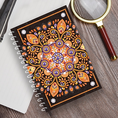 DIY Mandala Theme Spiral Notebook Diamond Painting Kits, Including A5 Notebook, Resin Rhinestones, Diamond Sticky Pen, Tray Plate and Glue Clay