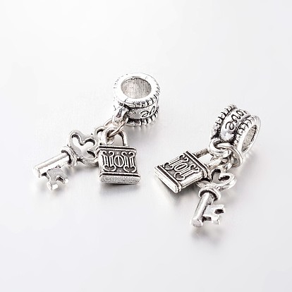 Large Hole Alloy European Dangle Charms, with Key & Lock Pendants, 28mm, Hole: 5mm