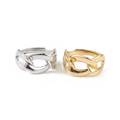 Adjustable Brass Curb Chains Shape Ring for Women, Lead Free & Cadmium Free