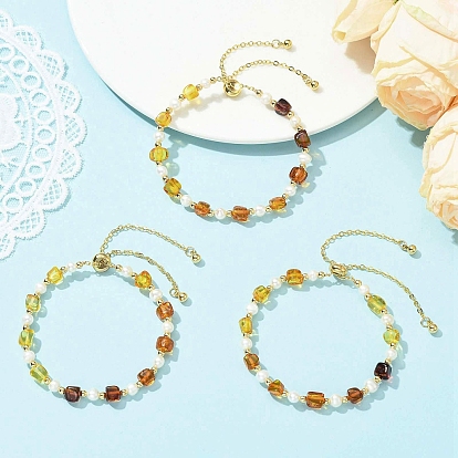 Регулируемые браслеты-слайдеры из натурального культивированного пресноводного жемчуга и янтаря для женщин, самородки