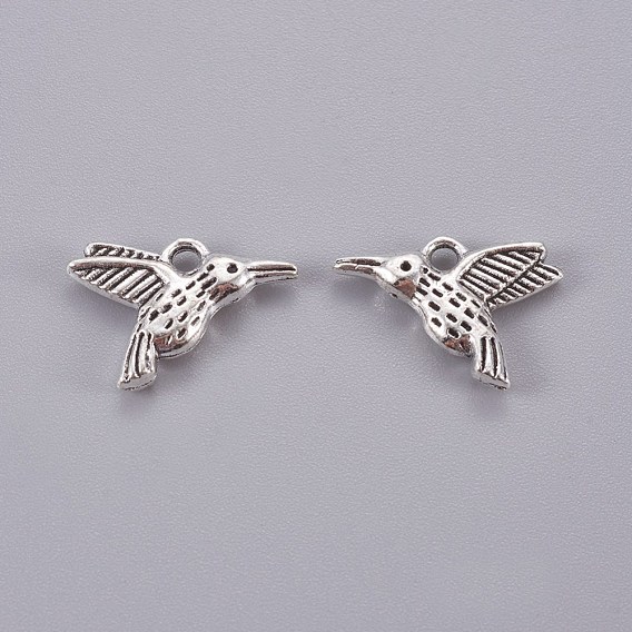 Tibetan Style Alloy Hummingbird Charms Pendants, Cadmium Free & Lead Free, 12x17x3mm, Hole: 2mm