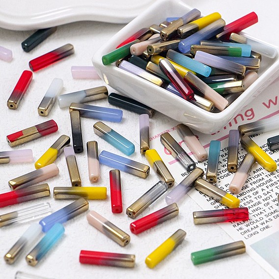 Гальванические стеклянные бусины, граненые, прямоугольные