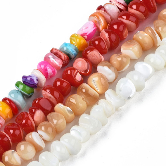Natural Trochid Shell/Trochus Shell Beads Strands, Mixed Dyed and Undyed, Flat Round