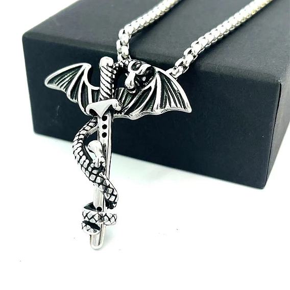 Ожерелья с подвеской в виде меча в европейском стиле из нержавеющей стали в виде дракона для мужчин и женщин