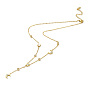 Rhinestone & Natural  Shell Moon & Star Link Chains Lariat Necklace, Ion Plating(IP) 304 Stainless Steel Jewelry for Women