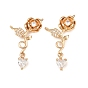 Brass Micro Pave Clear Cubic Zirconia Connector Charms, Flower & Heart Links