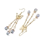 Golden 304 Stainless Steel Butterfly Chandelier Earrings, Imitation Jade Glass Tassel Earrings