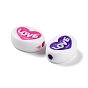 Opaque Acrylic Beads, Oval with LOVE Heart