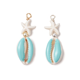 Подвески из эмали и синтетической бирюзы с морскими звездами, подвески в форме ракушки с латунными бусинами, бирюзового цвета