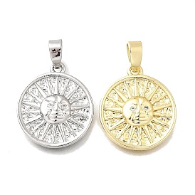 Латунные микро проложить кубического циркония подвески, плоский круглый с солнечными чарами