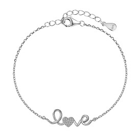 Mot amour plaqué rhodium 925 argent sterling micro pavé cubique zircone lien bracelets pour femme