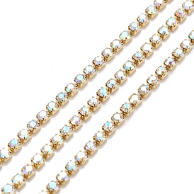 2 colores cristal y cristal ab cadenas de copa de diamantes de imitación, cadenas de strass de diamantes de imitación de latón en bruto (sin chapar), con los carretes de plástico