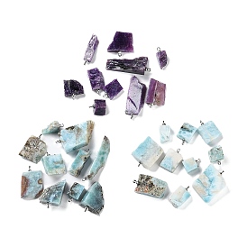 Raw Rough Natural Gemstone Pendants, Nuggets Charms with Platinum Plated Brass Pendant Bails