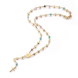 304 inoxydable colliers de perles de chapelet d'acier, avec l'émail mauvais œil, ovale avec la Vierge Marie, croix