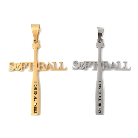 304 из нержавеющей стали большие кулоны, ионное покрытие (ip), софтбольный крест со словом я могу делать все