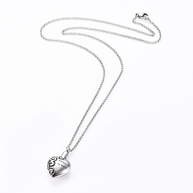 Urn Ashes Necklace, with 304 Stainless Steel Opeanable Pendants & Rolo Chains & Lobster Claw Clasps, Heart with Word Always in My Heart