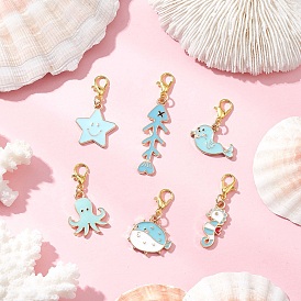 Подвески из сплава с эмалью, с цинковым сплавом застежками омаров коготь, серия океана