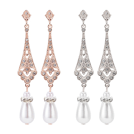 2 пары 2 цвета пластиковые жемчужные серьги-гвоздики с подвесками и стразами, Длинные серьги-капли из сплава с полыми каплями и штифтами из нержавеющей стали 316
