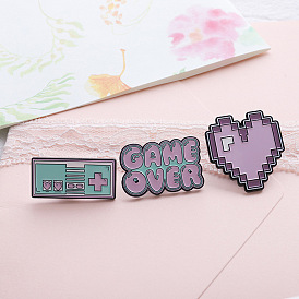 Pixel Love Game Over Enamel Pin Badge - Creative Pink Female Image.