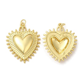 Rack Plating Brass Pendants,  with Jump Ring, Lead Free & Cadmium Free, Long-Lasting Plated, Heart Charm