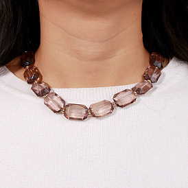 Elegante collar cuadrado de cuentas acrílicas transparentes para mujer - joyería de moda