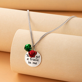 Cartoon Engraved Letter Holiday Necklace with Red and Green Bell Pendant - Perfect Christmas Gift!