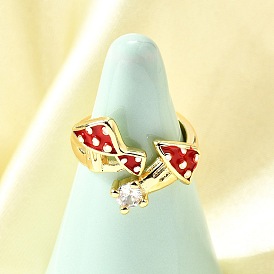 Манжеты из латуни с микро паве кубический цирконий для женщин, без кадмия и без свинца, с эмалью, гриб