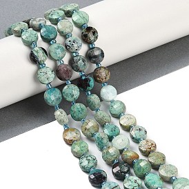 Natural Chrysocolla Beads Strands, Faceted, Flat Round, with Seed Beads