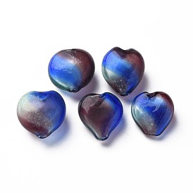 Transparent Handmade Blown Glass Globe Beads, Stripe Pattern, Heart