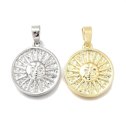 Латунные микро проложить кубического циркония подвески, плоский круглый с солнечными чарами