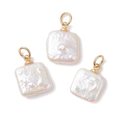 Барочный натуральный нуклеированный жемчуг кеши квадратные подвески, с 304 фурнитурой из нержавеющей стали, цветочный белый