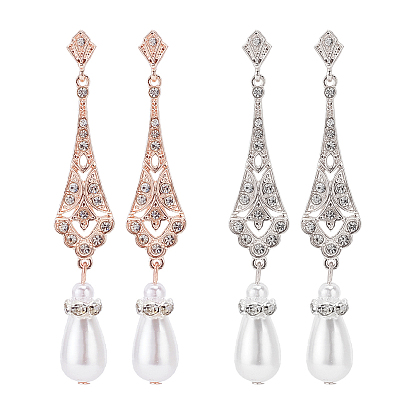 2 пары 2 цвета пластиковые жемчужные серьги-гвоздики с подвесками и стразами, Длинные серьги-капли из сплава с полыми каплями и штифтами из нержавеющей стали 316
