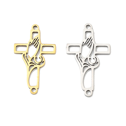 201 нержавеющая сталь религия полые молящиеся руки крестики-ссылки соединительные подвески, лазерная резка, ионное покрытие (ip)